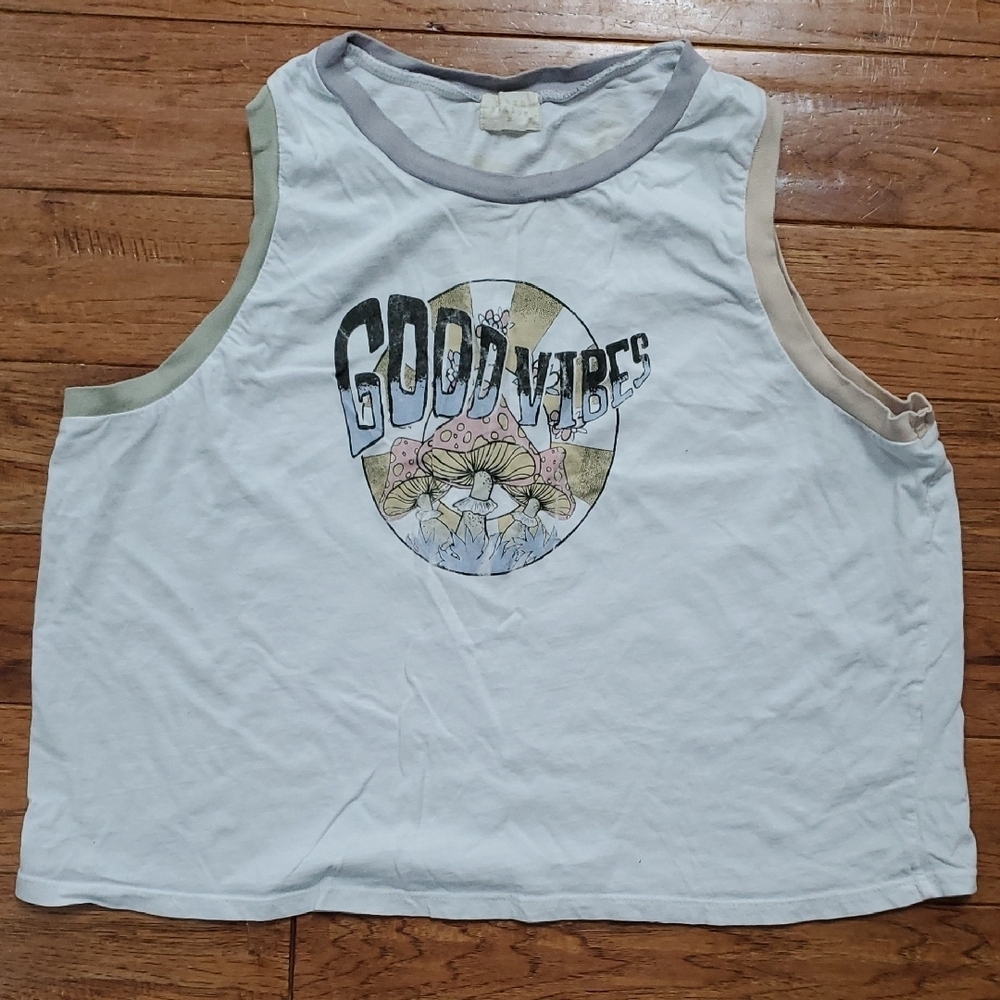Urban Nation Good Vibes Mushroom Crop Tank Top